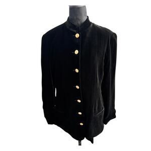 Women’s 12 Vintage Bloomingdale’s Velvet Blazer Gold Crest Buttons Black